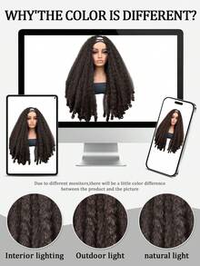 Afro Wig V Part Kinky Curly Wigs For Black Women Wear And Go Glueless U Part Wig With Unique Bouncy Curls In The End Synthetic No Leave Out Clip In 26 Inch - 彩色 - 查看 8