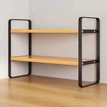 Double-Layer Wooden Desktop Organizer Shelf, Multi-Functional Desk Storage Rack, Small Computer Table Bookshelf, Decorative Partition Display Cabinet Home Office - trắng - Xem 5