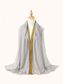 1条奢华金色刺绣装饰黑色头巾,优雅复古风格女士头巾,时尚披肩围巾,适合休闲聚会、旅行装扮等场合。 - 彩色 - 查看 29