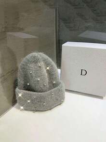 1pc Heavy Sequin Accent Rabbit Fur Knitted Hat Women, Warm & Thick, Fashion & Versatile, Autumn/Winter - 彩色 - 查看 5