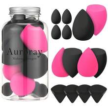 14 Pcs Unisex Black Makeup Sponge Set Including 4 Powder Puffs And 4 Mini Sponges Versatile For Liquid Foundation Powder Concealer Cream Application Home On The Go Use - Black,Hot Pink - View 1
