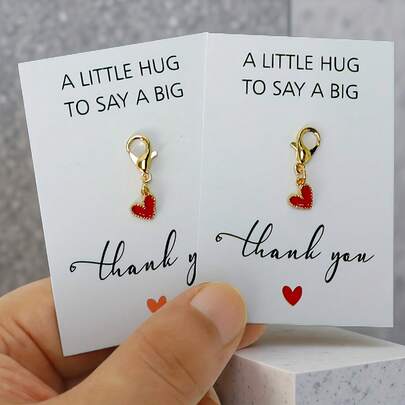 10pcs Gold Water Drop Keychain Set With Red Heart Pendant, Christmas And Business Gift, Employee And Customer Appreciation Gift