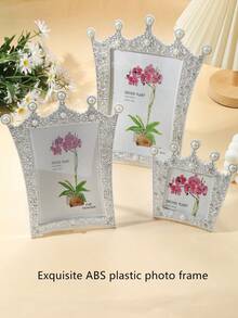 1pc Crown Shaped Photo Frame Inlaid With Faux Pearl And Rhinestone, Holds 3", 6", 7" Photos, Suitable For Room Decor, Home Decor, Halloween Decor (Photo Paper Shipped Randomly) - Silver With Pearls and Rhinestones - View 3