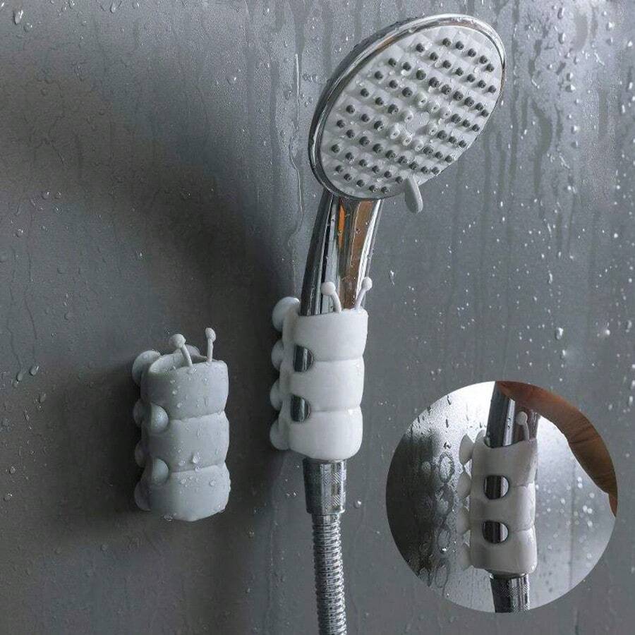 5 piezas Soporte de ducha de silicona gris - 3.46x1.69 pulgadas Montaje en pared con ventosa sin taladrar, accesorios de baño desmontables de fácil instalación