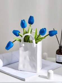 1pc White & Gold Handbag Shaped Resin Vase, This Handbag Vase Is Perfect For Displaying Fresh Flowers On Coffee Tables, Dressers, Living Rooms And Bedrooms, Adds A Charming Modern Vibe To Home Decor, Suitable As A Valentine's Day Gift - Multicolor - View 3