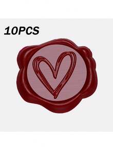 10/20/30 pièces Autocollants de cachet de cire autoadhésifs, motif en forme de cœur brun-rouge, en matière plastique, sans chauffage requis, véritable cachet de cire, idéal pour les invitations, les mariages, la Saint-Valentin et les décorations de la Fête des Mères - Rouge - Voir 10