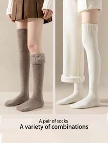 1 双厚针织过膝袜，柔软防静电，温暖舒适，过膝，多种颜色可选，秋冬