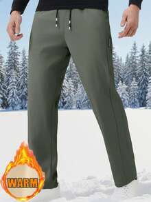 男士加厚抓绒舒适运动裤，适合秋冬季穿着，带口袋，休闲风格，加厚保暖。运动休闲裤，适合寒冷天气居家休闲和户外快速跑步。 - 軍綠色 - 查看 7