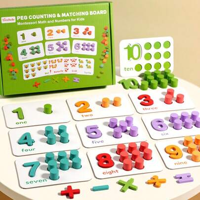 1 Set Wooden Math Counting Puzzle Board, Includes Addition & Subtraction Learning Games From 1-10, Suitable For Children 3+ Years Old, Math Toy And Ideal Gift For Birthday, Christmas
