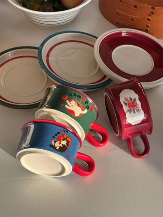 1pc Vintage Hand-Painted Floral Cup And Saucer Set Nordic Mid-Century Round-Handled Coffee Cup And Saucer Exquisite And Stylish Ideal For Home Decor And Tea Sets Perfect For Afternoon Tea, Floral Tea, And Black Tea Suitable For Coffee Shops And Restaurants As Latte Art Cups An Excellent Gift Choice