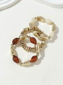 3pcs Set Fashion Vintage Exaggerated Bohemian Thick Multi-Layer Acrylic Beaded Bracelets For Women - Multicolor GJ - View 7