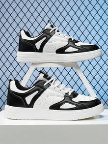 Classic Black White Skate Shoes - Low Top Lace-Up Casual Sneakers For Men, Unisex Everyday Fashion Tennis Shoes, Perfect Gift Idea - 白黑 - 查看 1
