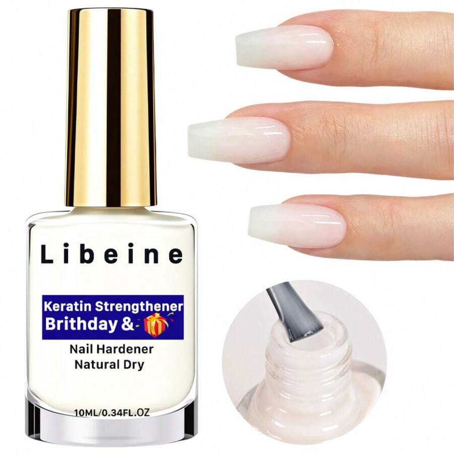 Libeine 透明白色指甲硬化凝胶，快速自然干燥，强韧脆弱指甲，提亮暗淡指甲，角蛋白配方
