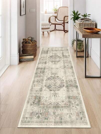 1pc Bohemian Floral Pattern Runner Rug, Suitable For Hardwood Floors, Can Be Used In Entryway, Laundry Room, Hallway, Bedroom, Kitchen And More, An All-Season Home Decor. This Fashionable Runner Rug Is Machine Washable And Non-Slip, Ideal For Hallway, Living Room, Kitchen, Bedroom, Bedside And More, A Perfect Home Decor Choice.