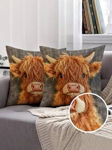 1/2 vỏ gối thêu hình bò vùng cao nguyên Scotland dễ thương cho bé, khóa kéo, trang trí ghế sofa, gối tựa lưng khi chơi game, gối tựa lưng khi lái xe, gối cắm trại, khóa kéo ẩn, có thể giặt bằng máy, quà tặng ngày lễ, không có ruột gối - màu nâu - Xem 5