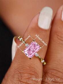 1 Buah Cincin Fashion Zirkonia Kubik untuk Wanita, Cocok untuk Pernikahan, Pertunangan, Pesta, Perhiasan, Hadiah Hari Valentine - Berwarna merah muda - View 3