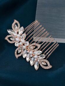 1 pieza Peine de cabello para boda hecho a mano con cristales, diseño vintage de flor, hoja y mariposa, accesorio de cabello nupcial para el Día de San Valentín - Plateado - Ver 14