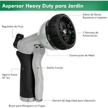 Boquilla de manguera de jardn, pulverizador de agua de metal pesado con patrones de pulverizacin ajustables y control de flujo para regar plantas y cspedes, lavar coches y mascotas, Negro - Negro - Ver 3