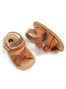 婴幼儿女童PU皮软皮露趾夏季凉鞋花朵公主平底鞋 - 棕色 - 查看 8