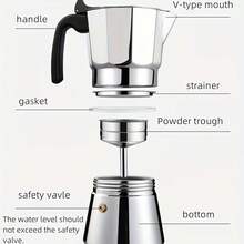 304 Stainless Steel Italian Espresso Machine, Camping Coffee Equipment, Vintage Coffee Pot, Outdoor Coffee Brewing Equipment - Silver - View 3