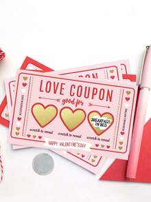 10pcs/Set Valentine's Day Scratch Card Coupon, Romantic Surprise Gift For Boyfriend/Girlfriend, Cute Heart-Shaped Scratch Card, Creative Couple's Date Night Gift - Multicolor - View 3