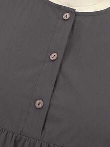 Women's Elegant & Comfortable Abaya Style Round Neck Button Down Dress, Quick Ship Spring - Dark Grey - View 5