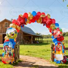 6pcs Farm Theme Chicken Balloon Set, Includes Foil Chicken Balloons, Round Foil Balloons, Red Star Balloons, Suitable For Birthday Party Decor, Holiday Decor, Birthday Balloons, Theme Party Decor, Baby Shower Decor, Surprise Gift For Son/Daughter - Nhiều màu - Xem 5