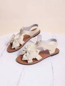 蝴蝶结平底凉鞋，套脚软底舒适休闲凉鞋，百搭时尚，适合学生，青少年露趾沙滩度假凉鞋 - 棕色 - 查看 8