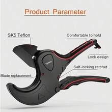 Máquina cortadora de tubos de 32 mm a 75 mm, Body de aleación de aluminio, cizalla de trinquete, máquina cortadora de tubos PPR-PVC, herramienta manual para cortar mangueras de PVC/PU/PP/PE, herramientas para hombres - aleatorio - Ver 10