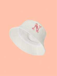 1pc Girls' White Sweet Pink Rose Decor Letter Pattern Bucket Hat, 26 Letters Customizable, Fashionable Soft Cute Lightweight Sun Protection, Suitable As Birthday/Holiday Gift, For Spring/Summer Outdoor Activities, Campus, Fishing - White - View 33
