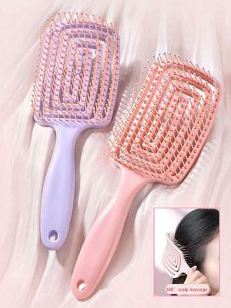 1pc/2pcs Hollow Comb, Dry/Wet Massage Comb,Degradant Brush With Dry And Wet Ventilation For Women And Men,Portable Styling Wide Tooth Comb, Female Long Hair Fluffy Comb,Shaping Tool,Bathroom Decor,Smooth And Slicking Comb, Universal Hair Comb, Square Hair Comb