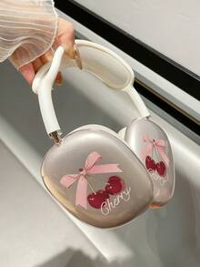 "1 Pair Pink Transparent Cherry Bow Letter Print Earpad Cover Compatible With AirPods Max - Soft TPU Protective Shell, Shockproof Scratch-Resistant Headphone Case Compatible With Apple Over-Ear Wireless Headphones" - Pink - View 3