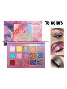 HANDAIYAN 15-Color Glitter Eyeshadow Palette, Pearlescent Shimmery Natural Long-Lasting Eyeshadow, Suitable For Parties, Cosplay, Christmas Gifts, Winter Essential - 彩色 - 查看 9
