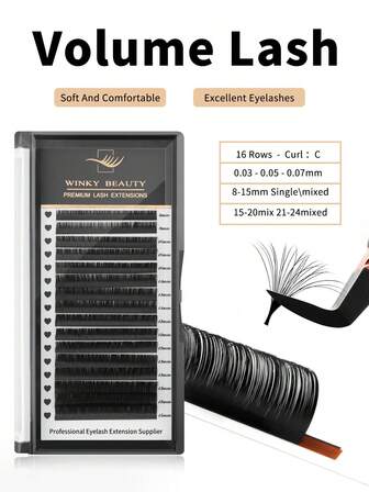 16 Rows Volume Eyelash Extensions C Curl Natural Classic Matte Black Fake Lashes Russian Soft Personal Artificial Mink False Lashes Premade Premium Cashmere Individual Kpop Christmas Ramadan Beauty Salon Lash Trays Stylists 8-20mm