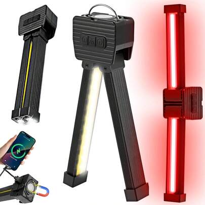 Bộ 2 đèn làm việc gấp gọn từ tính, 7 mức độ sáng, xoay 180°, có móc treo, đèn lồng cắm trại LED sạc USB - Màu đen