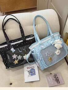 1个可爱波点蕾丝边单肩包，多功能休闲手提包，透明分层设计，大容量，适合日常使用，也适合动漫/漫展等场合。 - 黑色 - 查看 7