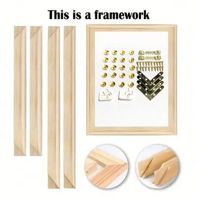 1 Set Of 4 DIY Wooden Canvas Frame Kit (Assembly Required) (Non-Glass) (Includes Hardware Accessories), Pine Wood Frame For DIY Oil Painting, Canvas Wall Art, Diamond Painting, Thickened Silk Frame, Painting Practice, Home Decor