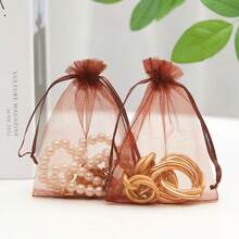 10 قطعة أكياس أورجانزا بسحاب للمجوهرات لعيد الحب، مناسبة لديكور رمضان/تغليف هدايا عيد الحب/هدايا الزفاف والمناسبات/أكياس هدايا عيد الميلاد/أكياس توزيع الهدايا - قهوة بني - مشاهدة 4