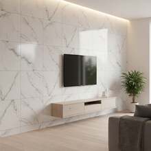 Placa Adesiva Autocolante Marmore Falso Kit 10 Uni Papel Parede Decoraçao Sala Estar Cozinha Banheiro Obra Reforma Casa - Branco - Visão 7