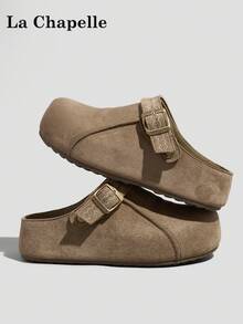 1 Pair La Chapelle Women's Casual Shoes, Soft Sole, Warm, Low-Top Sneakers, Flat Outdoor Commuter Shoes, Round Toe, Low Heel, Solid Color, Elegant Soft Bottom, Suitable For Students, Graduation Photos, Flat Leather Warm Shoes