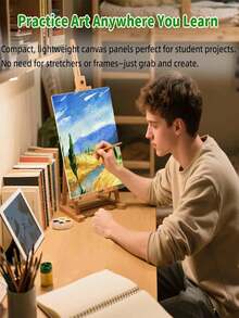 多尺寸空白画布，已预先涂底，适用于丙烯颜料、油画颜料和湿画材，预拉伸画布框架，适合工艺品制作、素描和流体艺术，是艺术家、业余爱好者和初学者的理想之选。 - 彩色 - 查看 2