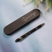 Customized Ballpoint Pen/Fountain Pen + Gift Box - Personalized Teacher's Exclusive Pen, Customized Wooden Gel Pen, Engraved Floral Writing Pen, Birthday Gift, Teacher's Day Souvenir, Stainless Steel Material, Suitable For Men And Women - Black - View 9