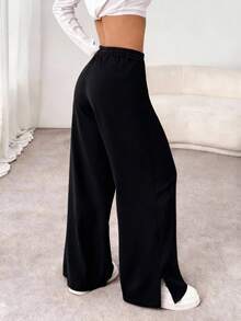 Women's High Elasticity Long Straight Drawstring Pants, Comfortable Fabric - Black - View 2