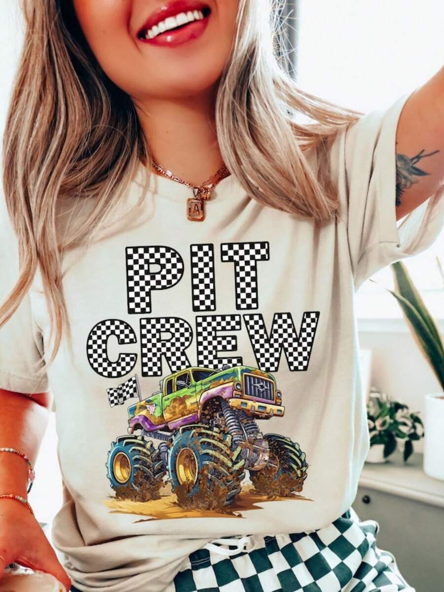 Pit Crew Monster Truck Jam Party Birthday Boy Shirts, Mom Dad Brother Sister,Mama Dada, Family Matching,Mommy Mimi Gigi   Race,Gift For - trắng - Xem 1