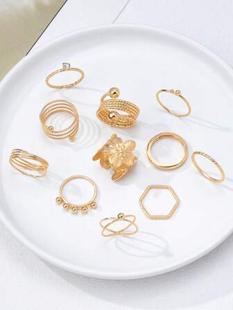 6pcs/Set Assorted Rings, Fashionable Everyday Wear For Women