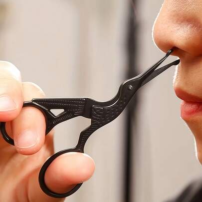 1件装男女通用不锈钢鹤形鼻毛修剪器，圆头小剪刀，眉毛修剪工具，清洁剪刀，适用于修剪眉毛、鼻毛、胡须、耳毛，不锈钢眉剪，男女通用专业面部毛发修剪剪刀