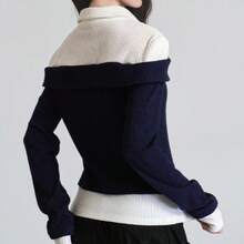 ملابس علوية أنيق للنساء، بياقة بولو ذو ألوان متباينة، أزرار وربطة، أكمام طويلة، ملابس علوية أنيقة للنساء، قمصان كاجوال عصرية للشتاء