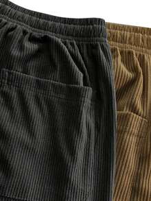 2 szt. męskich spodni sztruksowych na wiosnę/jesień, w jednolitym kolorze, z kieszeniami ściąganymi sznurkiem w pasie, oddychające i wygodne, odpowiednie do codziennego noszenia - Wielokolorowe - Zobacz 5