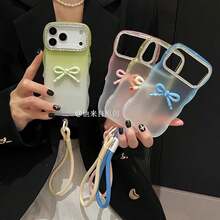 创意高端3D蝴蝶结硅胶软壳，全包覆三星Galaxy S25 Ultra、渐变透明S23 Ultra、镶钻镜头S22 S21，带腕带 - 淺粉色 - 查看 3