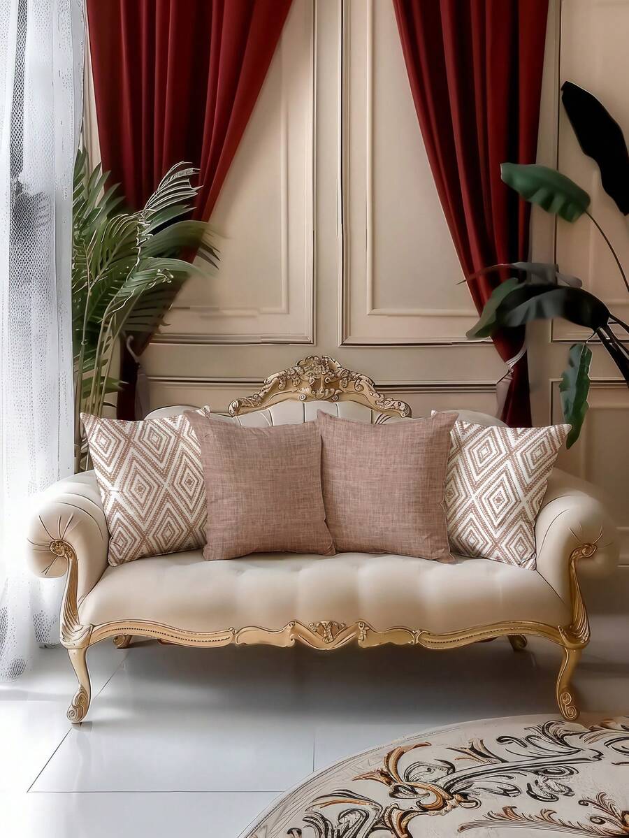 4pcs Bohemian Style Pillow Covers, Minimalist Fashionable Line Pattern Throw Pillow Covers, Super Soft & Comfortable, Best Seller, Hidden Zipper, Machine Washable, Decorative Pillow Covers For Home, Sofa, Living Room, Bedroom, No Pillow Insert - Mocha Mousse Color - View 1